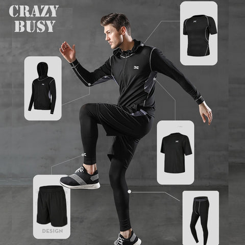 5 Pcs/Set Men&#39;s Tracksuit Gym Fitness Compression Sports Under Suit Clothes Running Jogging Wear Exercise Workout Tights Armour