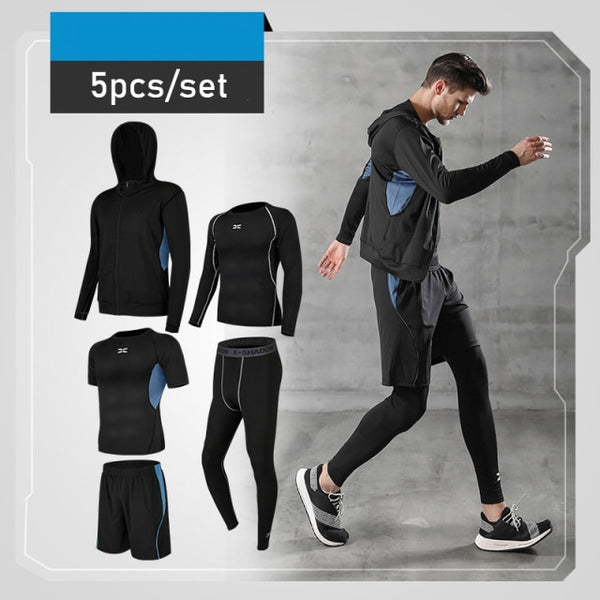 5 Pcs/Set Men&#39;s Tracksuit Gym Fitness Compression Sports Under Suit Clothes Running Jogging Wear Exercise Workout Tights Armour