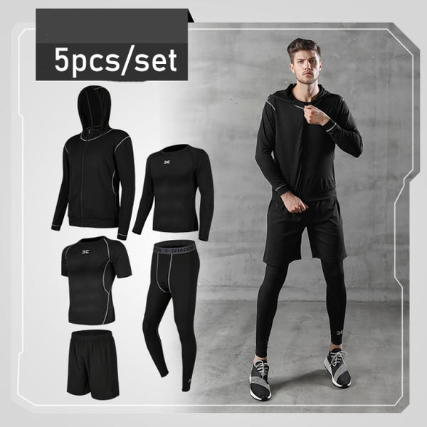 5 Pcs/Set Men&#39;s Tracksuit Gym Fitness Compression Sports Under Suit Clothes Running Jogging Wear Exercise Workout Tights Armour