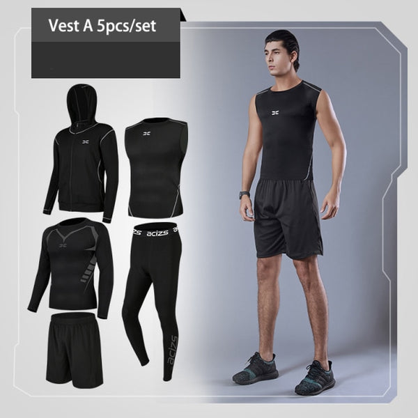 5 Pcs/Set Men&#39;s Tracksuit Gym Fitness Compression Sports Under Suit Clothes Running Jogging Wear Exercise Workout Tights Armour