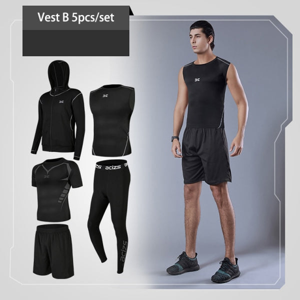 5 Pcs/Set Men&#39;s Tracksuit Gym Fitness Compression Sports Under Suit Clothes Running Jogging Wear Exercise Workout Tights Armour