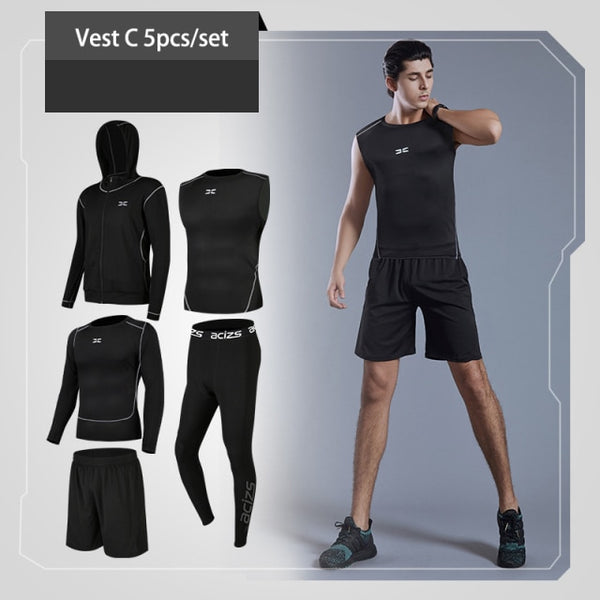 5 Pcs/Set Men&#39;s Tracksuit Gym Fitness Compression Sports Under Suit Clothes Running Jogging Wear Exercise Workout Tights Armour