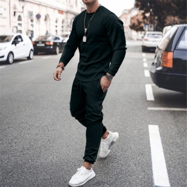 Autumn New Men Tracksuit Casual Solid Sports Set Long Sleeved TShirt 2 Pieces Sets+Pants Fashion Brand Jogger Fitness Sportswear